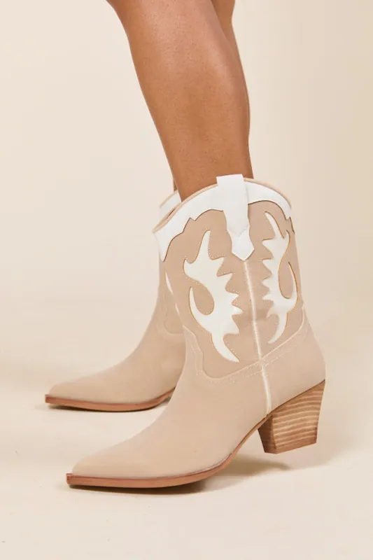 Jackie Beige Cowboy Boots SALE sold by Pink Lily