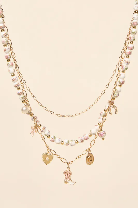 Hanna Pink Beaded Charm Necklace SALE sold by Pink Lily