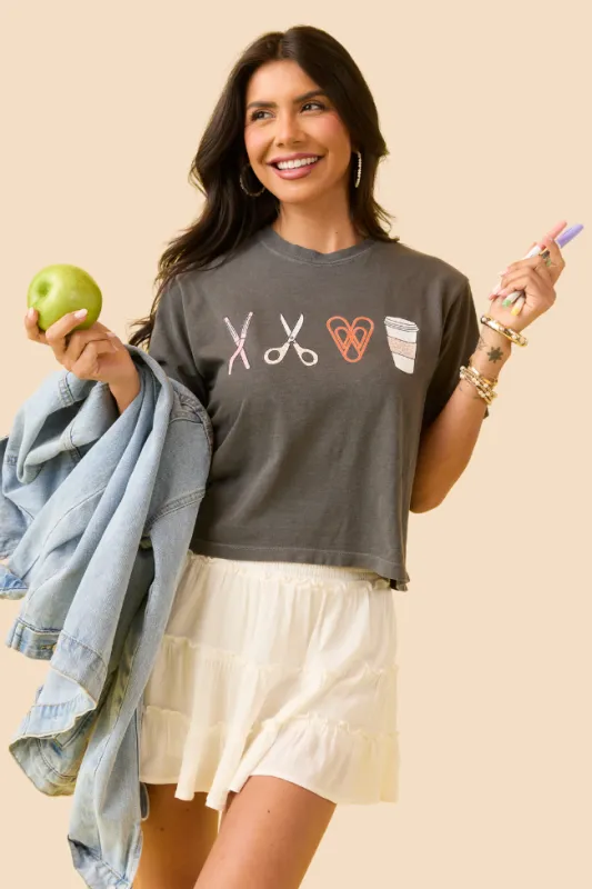 School Supplies Dark Grey Boxy Graphic Tee sold by Pink Lily