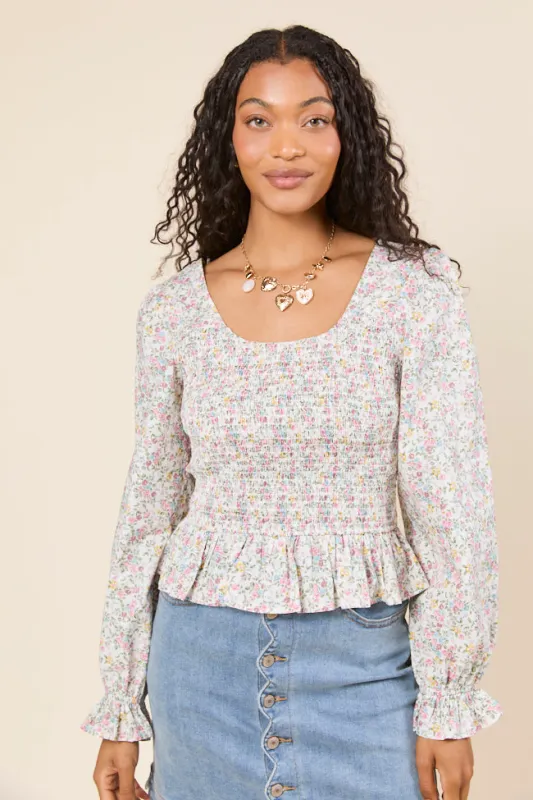 Petunia Long Sleeve Smocked Floral Woven Top FINAL SALE sold by Pink Lily