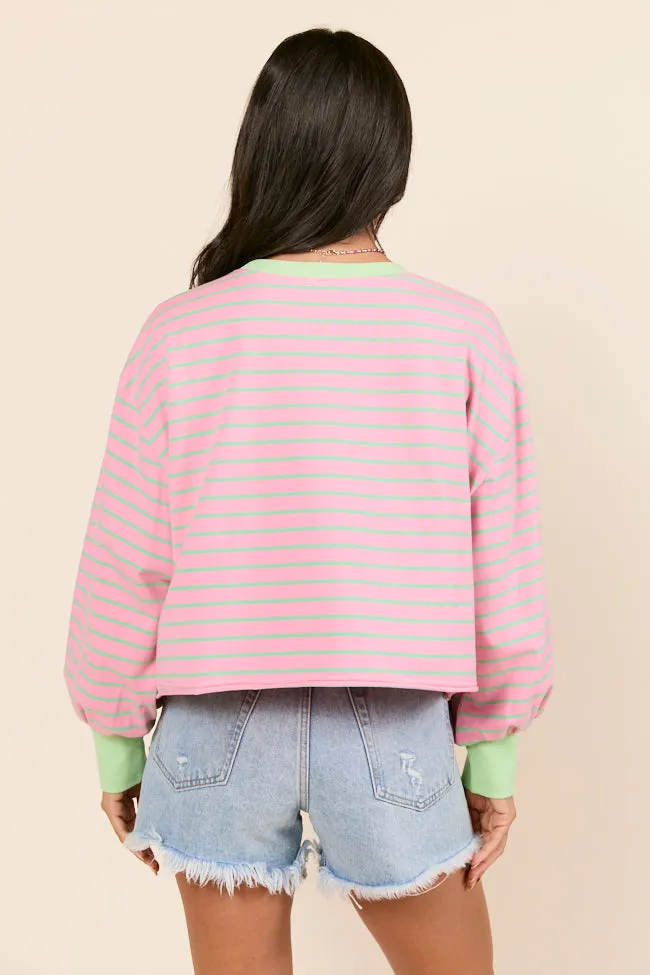 Susanna Long Sleeve Pink and Green Stripe Knit Tee FINAL SALE sold by Pink Lily product image thumbnail 4