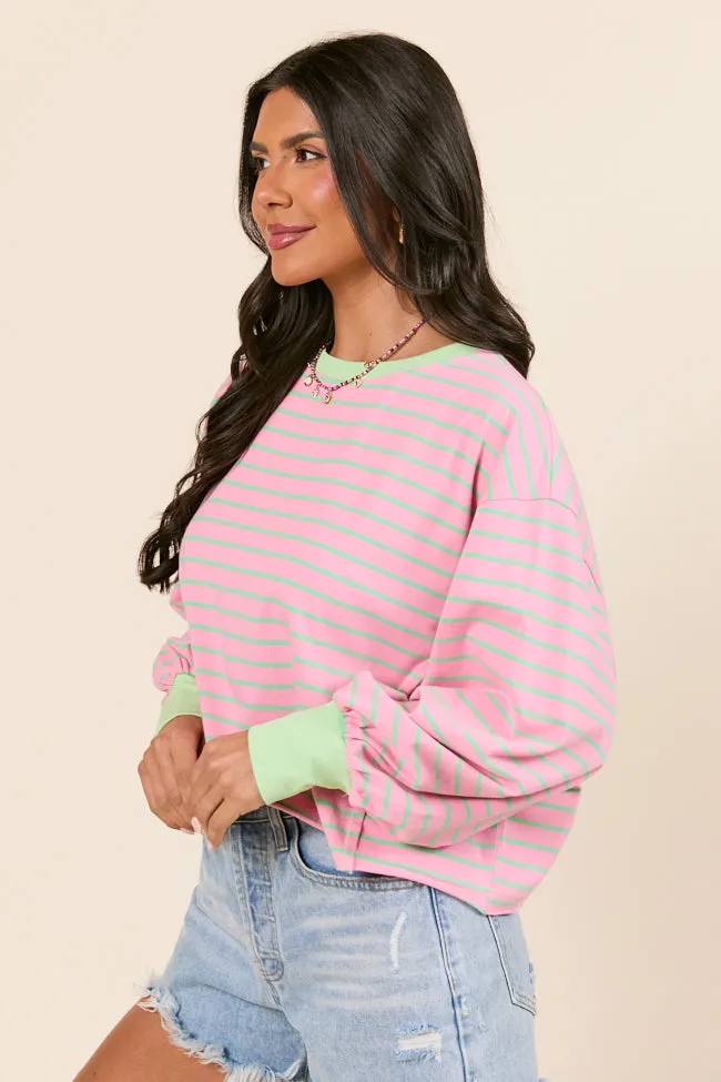 Susanna Long Sleeve Pink and Green Stripe Knit Tee FINAL SALE sold by Pink Lily product image thumbnail 3