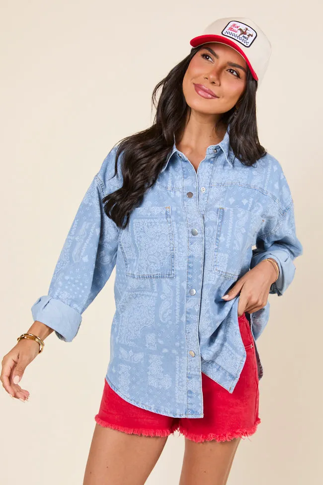Born To Shine Bandana Chambray Shirt FINAL SALE sold by Pink Lily