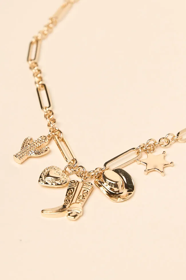 Nina Gold Western Charm Necklace sold by Pink Lily