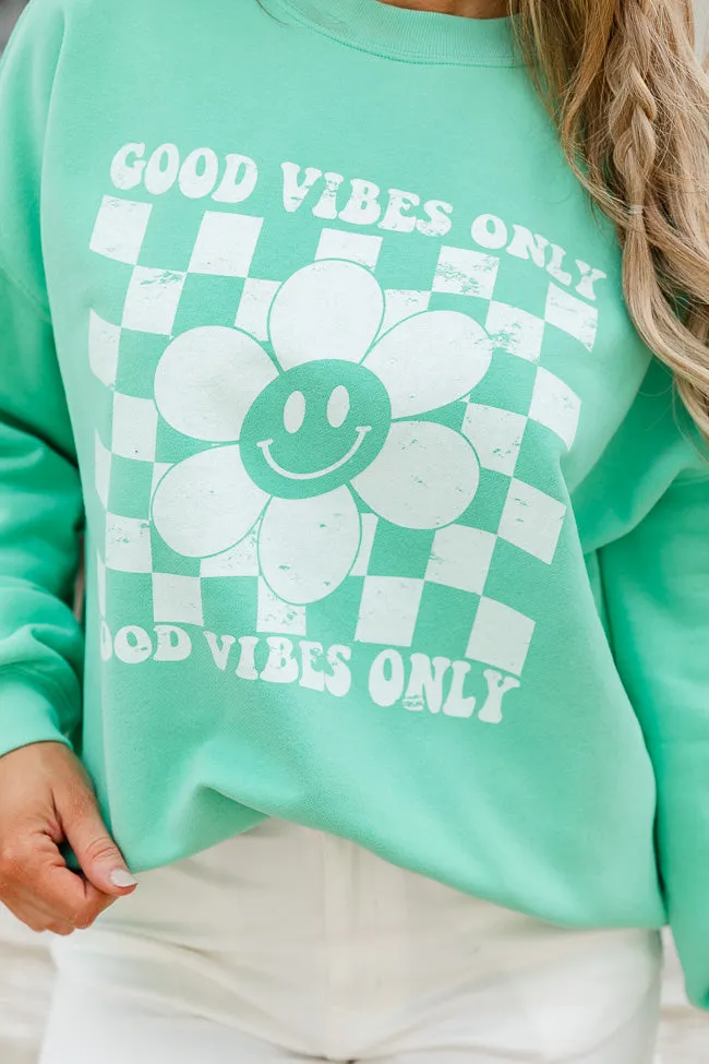 Good Vibes Only Smiley Checkered Lime Oversized Graphic Sweatshirt sold by Pink Lily product image thumbnail 3