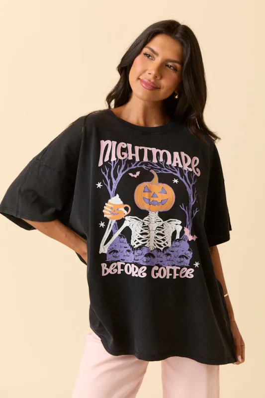 Nightmare Before Coffee Black Oversized Graphic Tee DOORBUSTER sold by Pink Lily