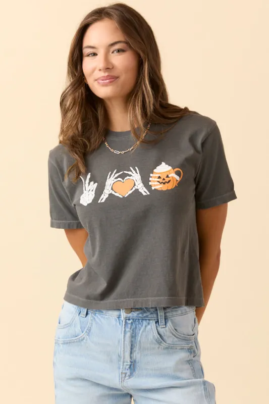 Peace, Love, and Pumpkin Spice Latte Dark Grey Boxy Graphic Tee SALE sold by Pink Lily