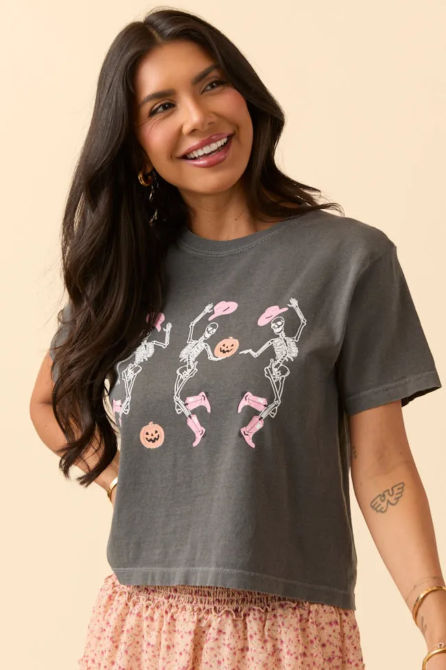 Dancing Skeletons Dark Grey Boxy Graphic Tee SALE sold by Pink Lily