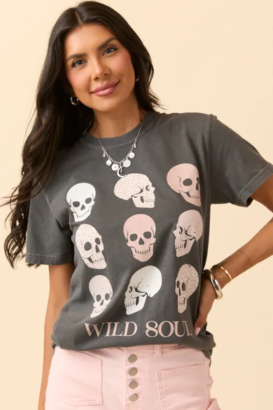 Wild Soul Skull Icons Dark Grey Graphic Tee SALE sold by Pink Lily