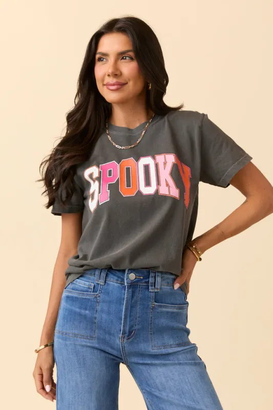 Multi Color Spooky Block Dark Grey Graphic Tee SALE sold by Pink Lily