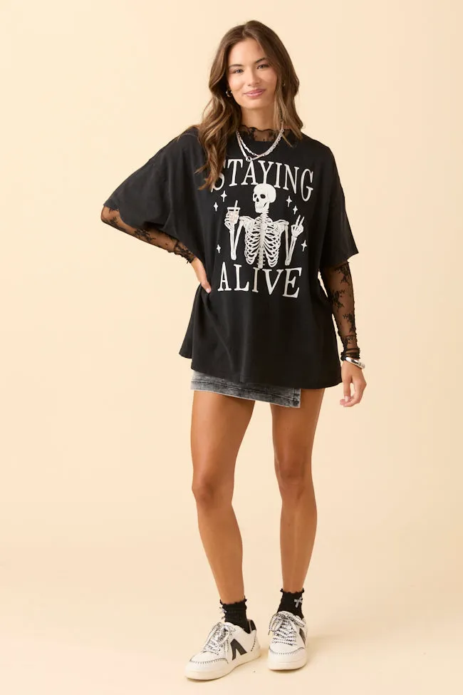 Staying Alive Black Oversized Graphic Tee DOORBUSTER sold by Pink Lily product image thumbnail 3