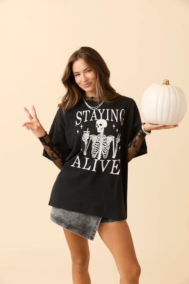 Staying Alive Black Oversized Graphic Tee DOORBUSTER sold by Pink Lily