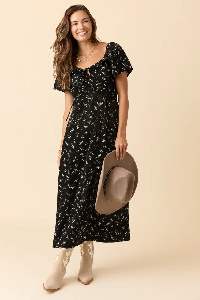 Bethany Black Floral Print Maxi Dress sold by Pink Lily
