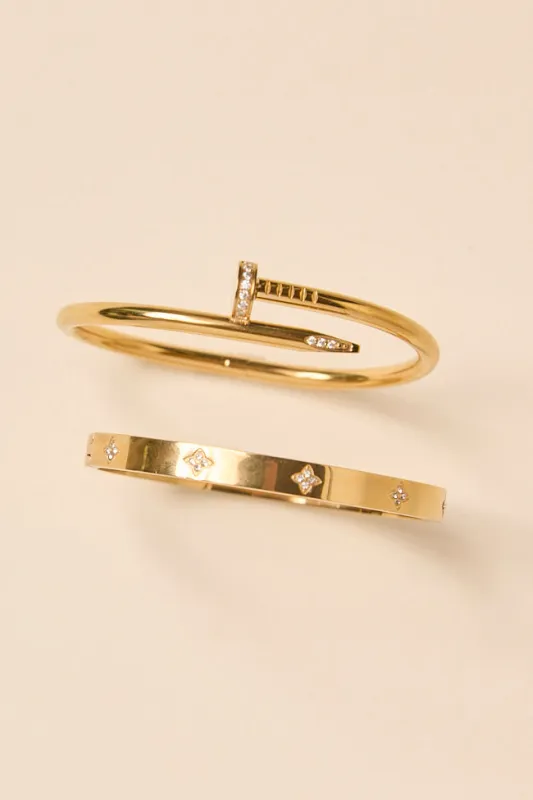 Alexis Gold Nail Bangle Set made by Pink Lily