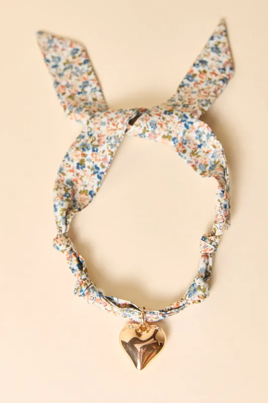 Nora Blue Puff Heart Scarf Necklace sold by Pink Lily