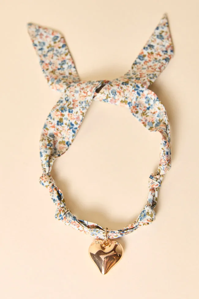 Nora Blue Puff Heart Scarf Necklace sold by Pink Lily