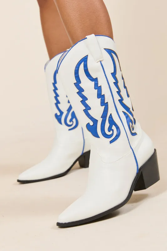 Patti Blue and White Western Boots FINAL SALE sold by Pink Lily