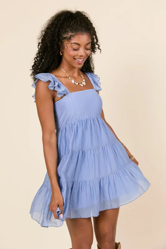 It's My Day Light Blue Smocked Mini Dress sold by Pink Lily
