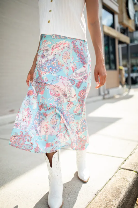 Naomi Patchwork Printed Midi Skirt SALE sold by Pink Lily