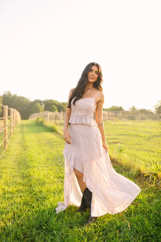 Nancy Neutral Floral Skirt sold by Pink Lily