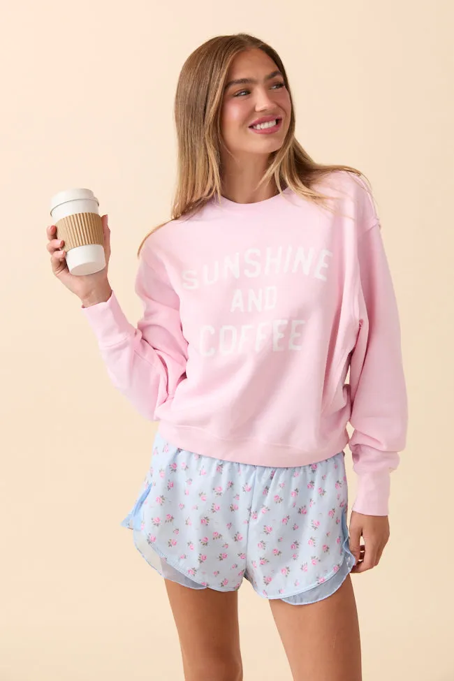Sunshine and Coffee Soft Pink Raw Hem Fleece Graphic Sweatshirt FINAL SALE sold by Pink Lily product image thumbnail 4
