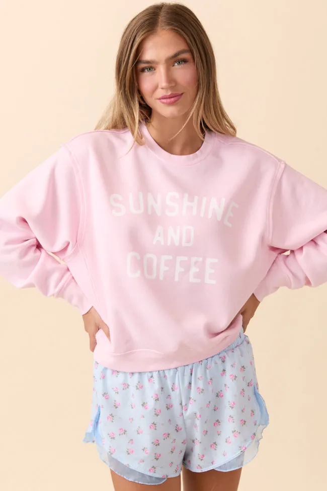 Sunshine and Coffee Soft Pink Raw Hem Fleece Graphic Sweatshirt FINAL SALE sold by Pink Lily product image thumbnail 2