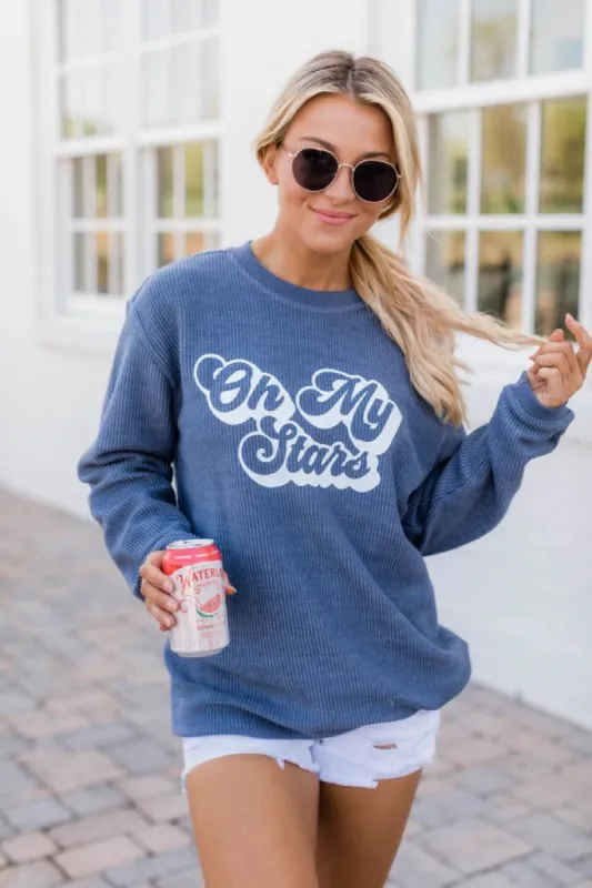 Oh My Stars Retro Navy Graphic Corded Sweatshirt sold by Pink Lily