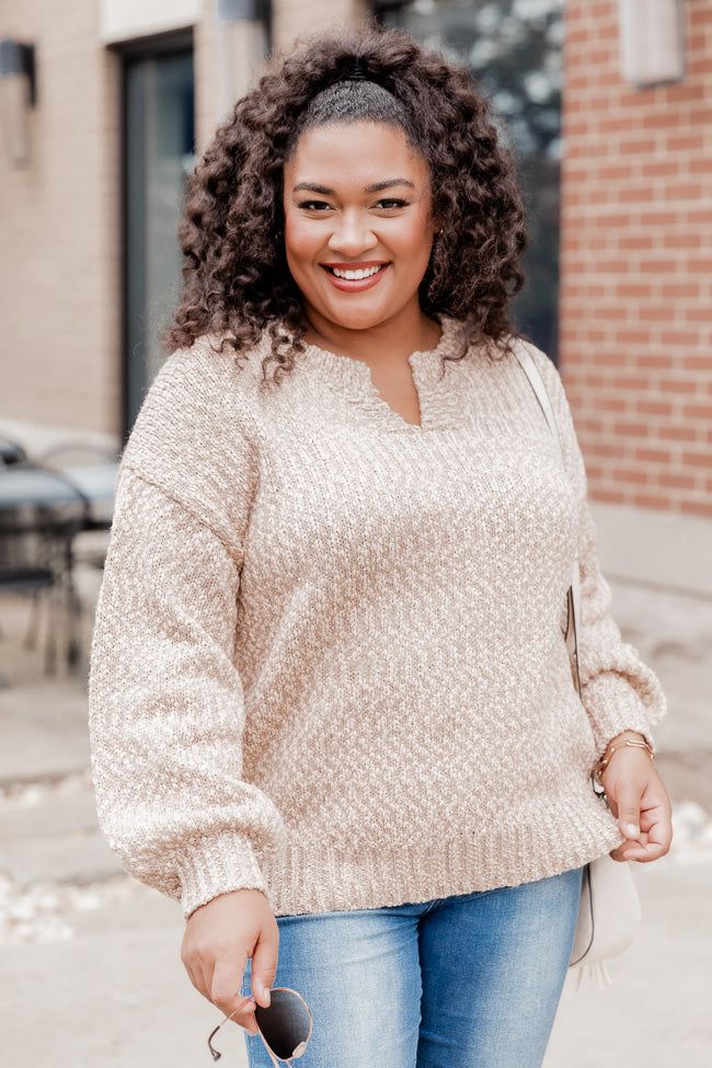 Worth It Tan Fuzzy Split Neck Sweater sold by Pink Lily product image thumbnail 7