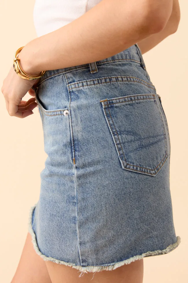 Sarah Frayed Hem Medium Wash Denim Mini Skirt sold by Pink Lily product image thumbnail 3