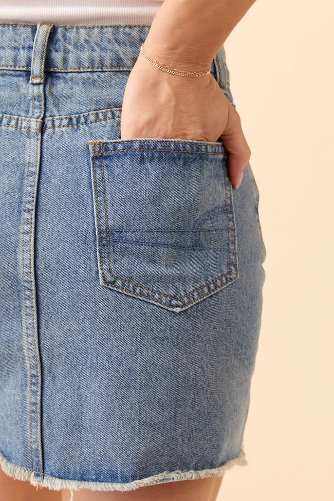 Sarah Frayed Hem Medium Wash Denim Mini Skirt sold by Pink Lily product image thumbnail 5