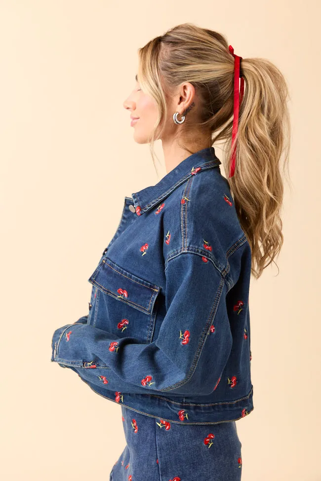 My Favorite Cherry Embroidered Stretch Denim Jacket FINAL SALE sold by Pink Lily product image thumbnail 4