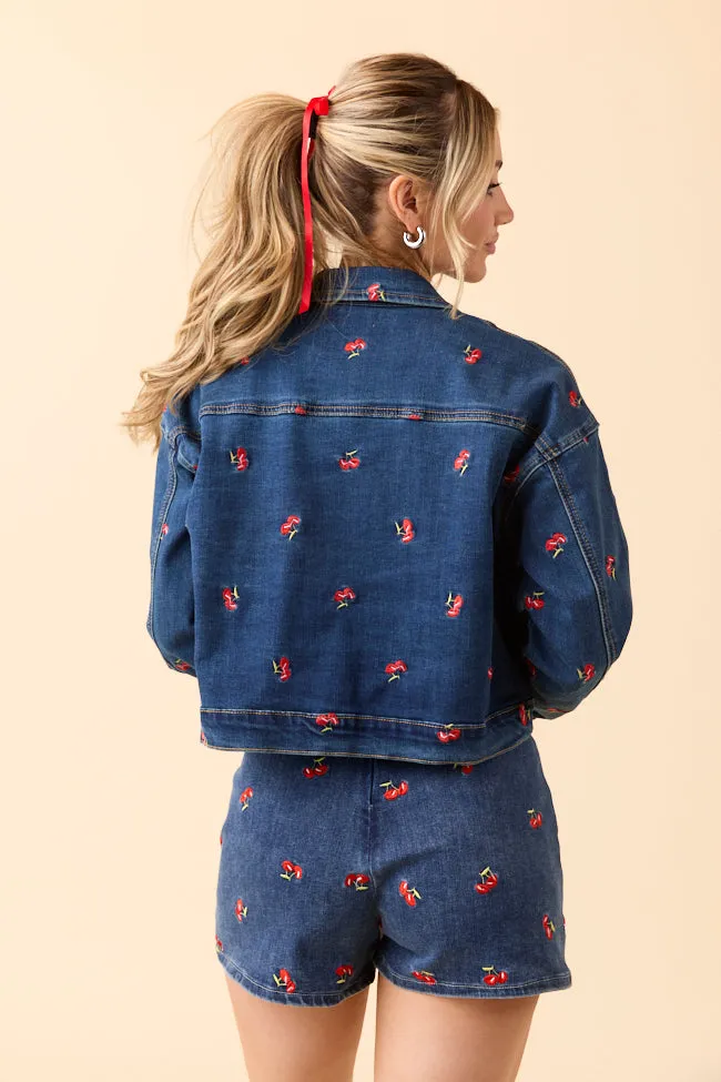 My Favorite Cherry Embroidered Stretch Denim Jacket FINAL SALE sold by Pink Lily product image thumbnail 5