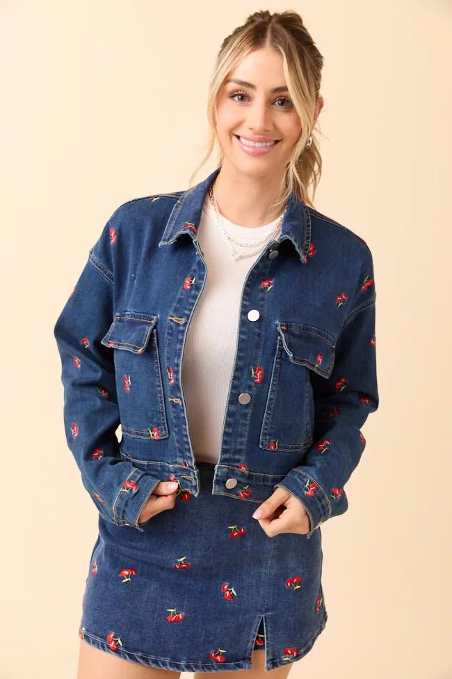 My Favorite Cherry Embroidered Stretch Denim Jacket FINAL SALE sold by Pink Lily product image thumbnail 2