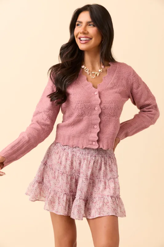 Quinn Pink Pointelle Peplum Cardigan SALE sold by Pink Lily