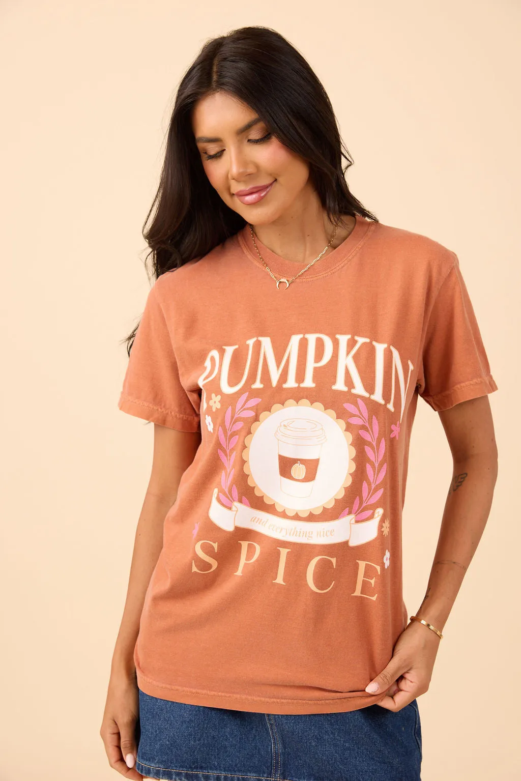 Pumpkin Spice And Everything Nice Rust Graphic Tee sold by Pink Lily product image thumbnail 3