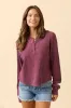 Abbie Long Sleeve Mineral Wash Dark Cherry Thermal Henley sold by Pink Lily
