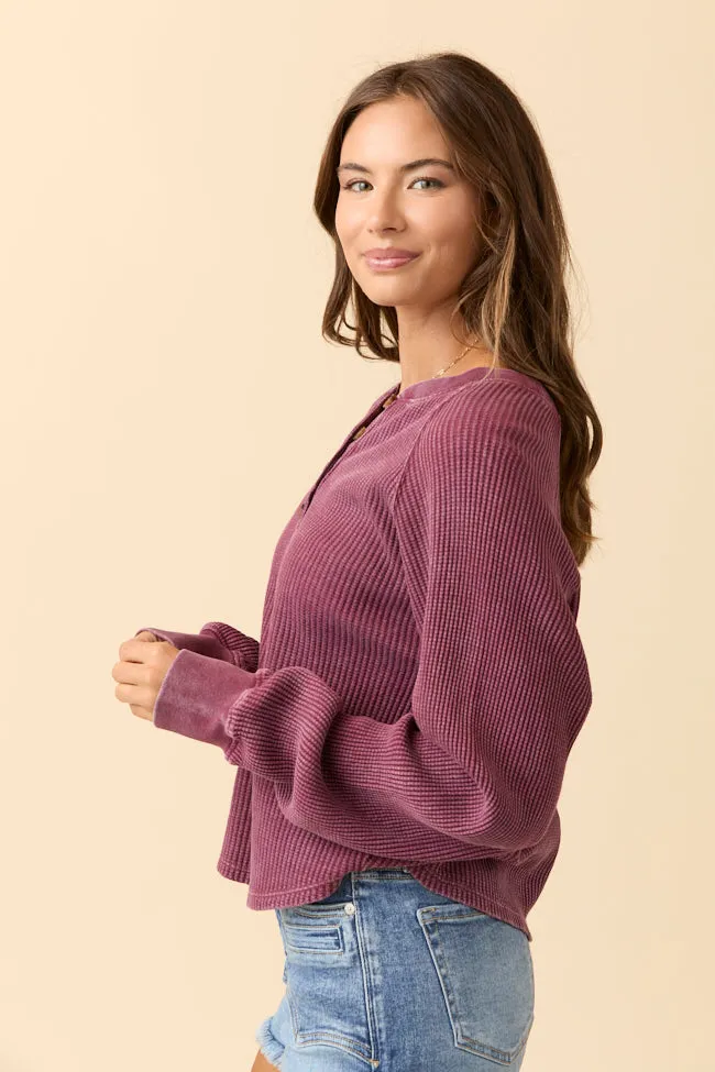 Abbie Long Sleeve Mineral Wash Dark Cherry Thermal Henley sold by Pink Lily product image thumbnail 3
