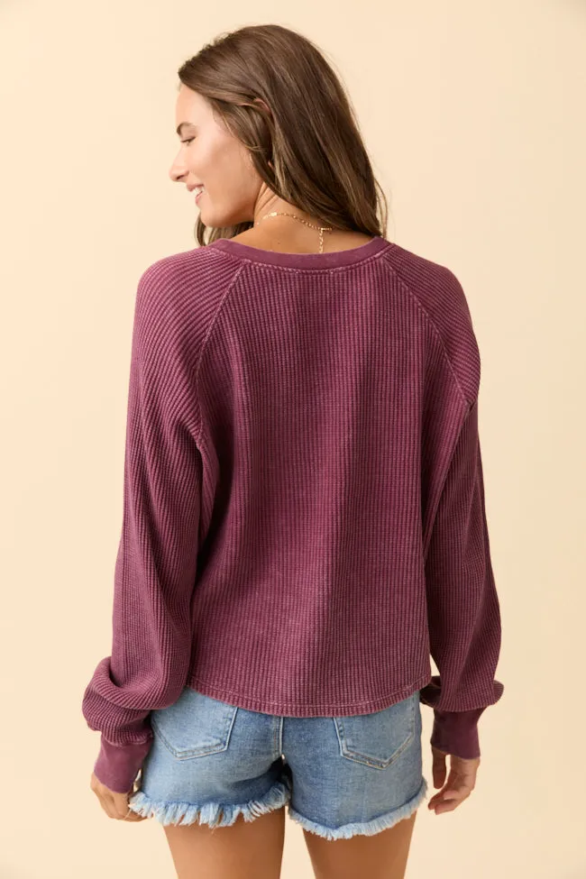 Abbie Long Sleeve Mineral Wash Dark Cherry Thermal Henley sold by Pink Lily product image thumbnail 4