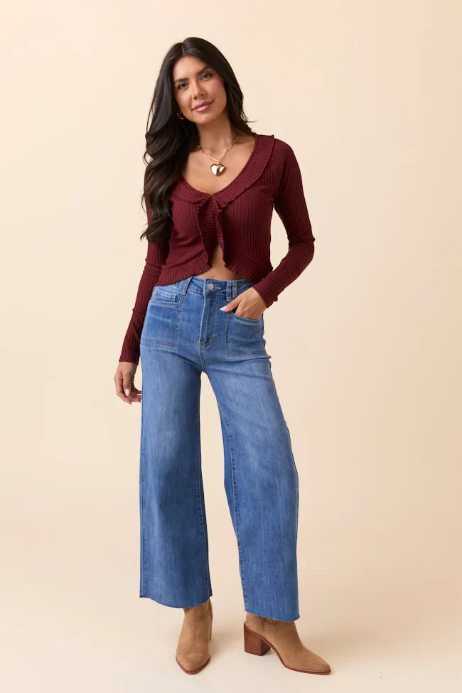 Linda Wine Ruffled Neckline Long Sleeve Knit Top sold by Pink Lily product image thumbnail 2