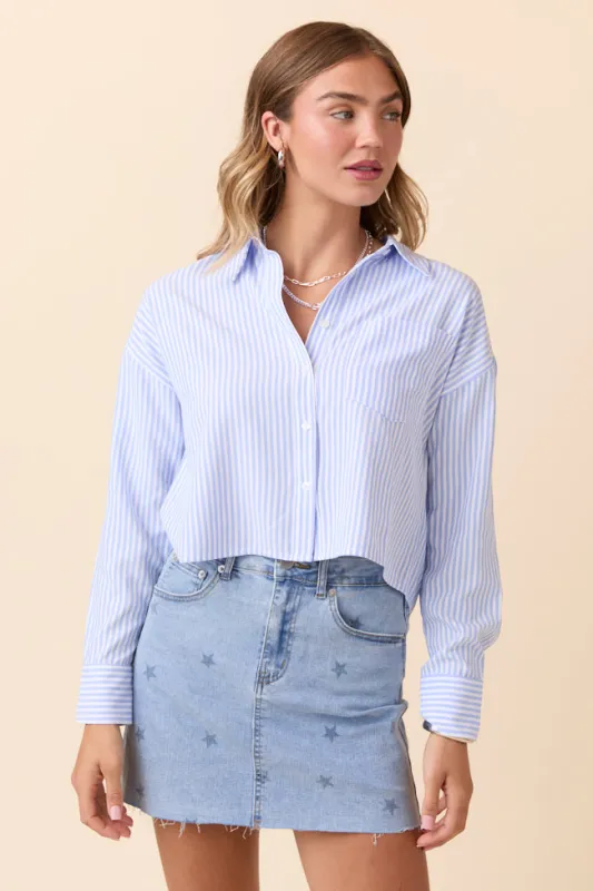 Juliana Cropped Blue Striped Shirt FINAL SALE sold by Pink Lily