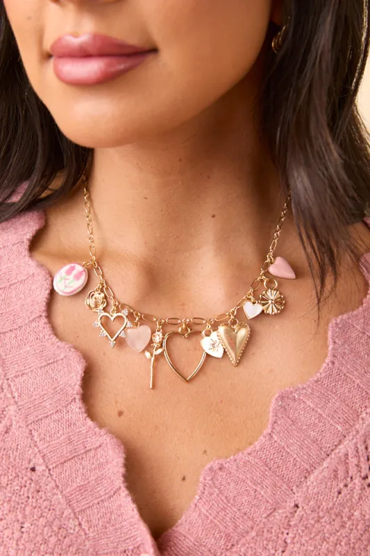 Hannah Gold Heart Charm Necklace sold by Pink Lily