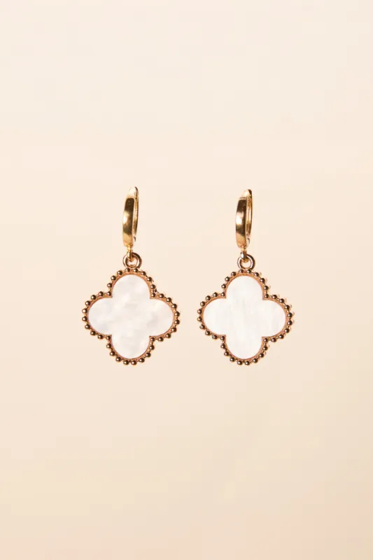 Tilly Clover White Huggie Earrings sold by Pink Lily