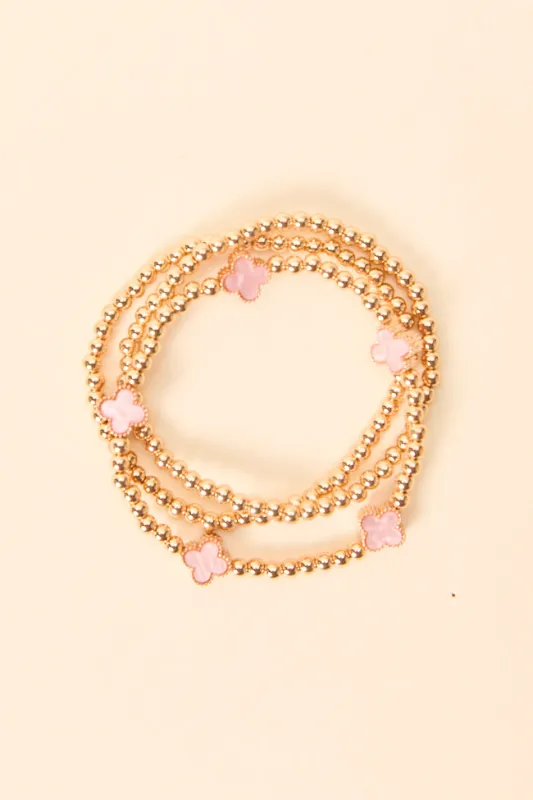 Tilly Clover Pink Stretch Bracelet sold by Pink Lily