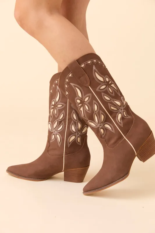 Zinnia Brown Cutout Cowboy Boots FINAL SALE sold by Pink Lily