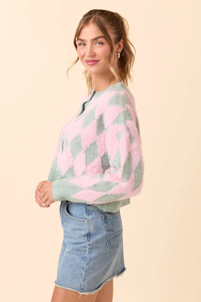 Peyton Long Sleeve Pink and Mint Argyle Cardigan SALE sold by Pink Lily product image thumbnail 3