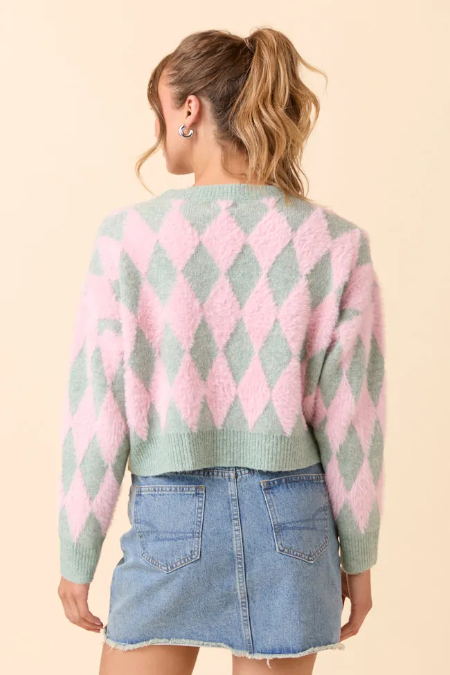 Peyton Long Sleeve Pink and Mint Argyle Cardigan SALE sold by Pink Lily product image thumbnail 4