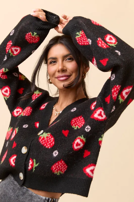 Juniper Long Sleeve Black Strawberry Cardigan FINAL SALE made by Dreamers