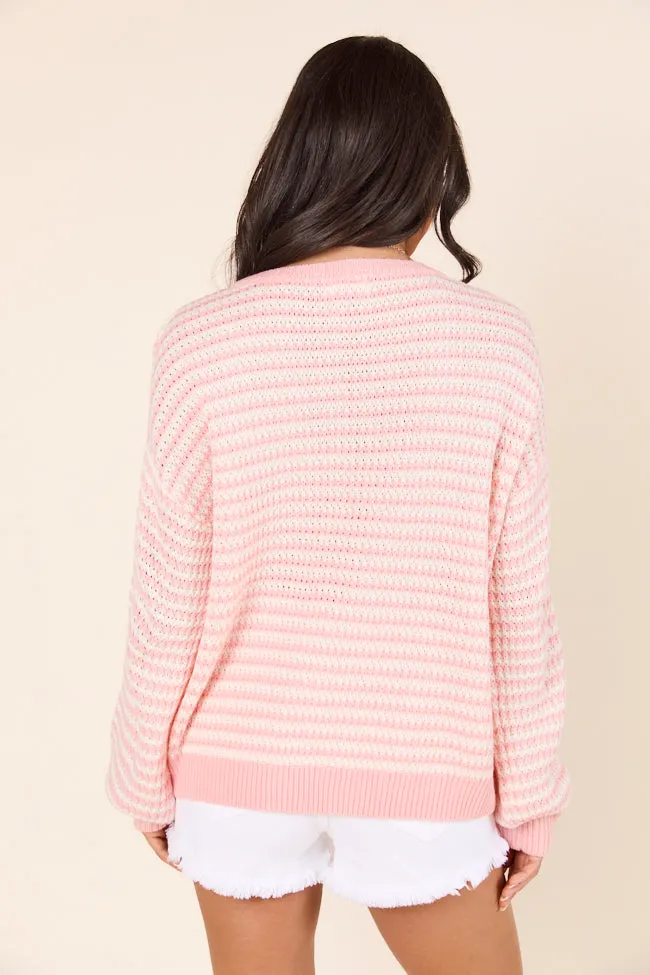 Lennon Blush and Ivory Scoop Neck Long Sleeve Knit Sweater sold by Pink Lily product image thumbnail 5