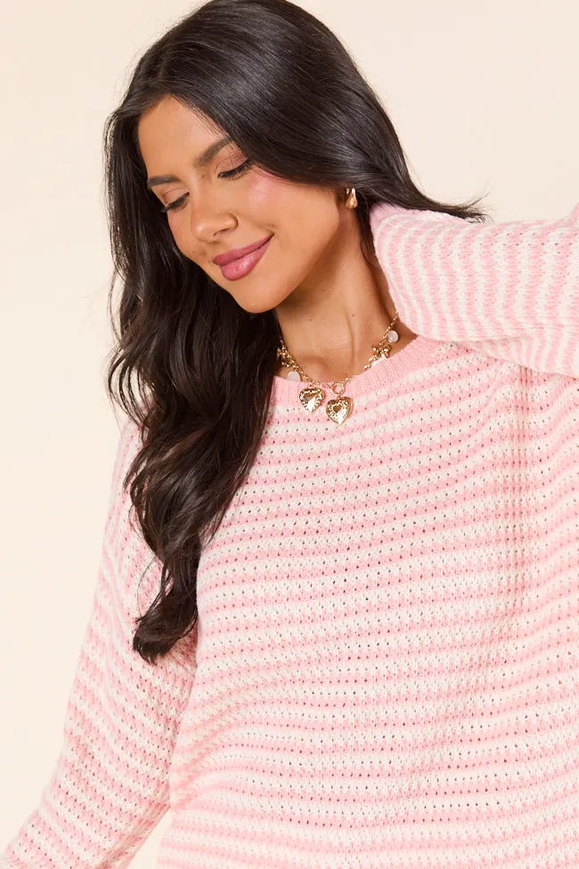 Lennon Blush and Ivory Scoop Neck Long Sleeve Knit Sweater sold by Pink Lily product image thumbnail 2