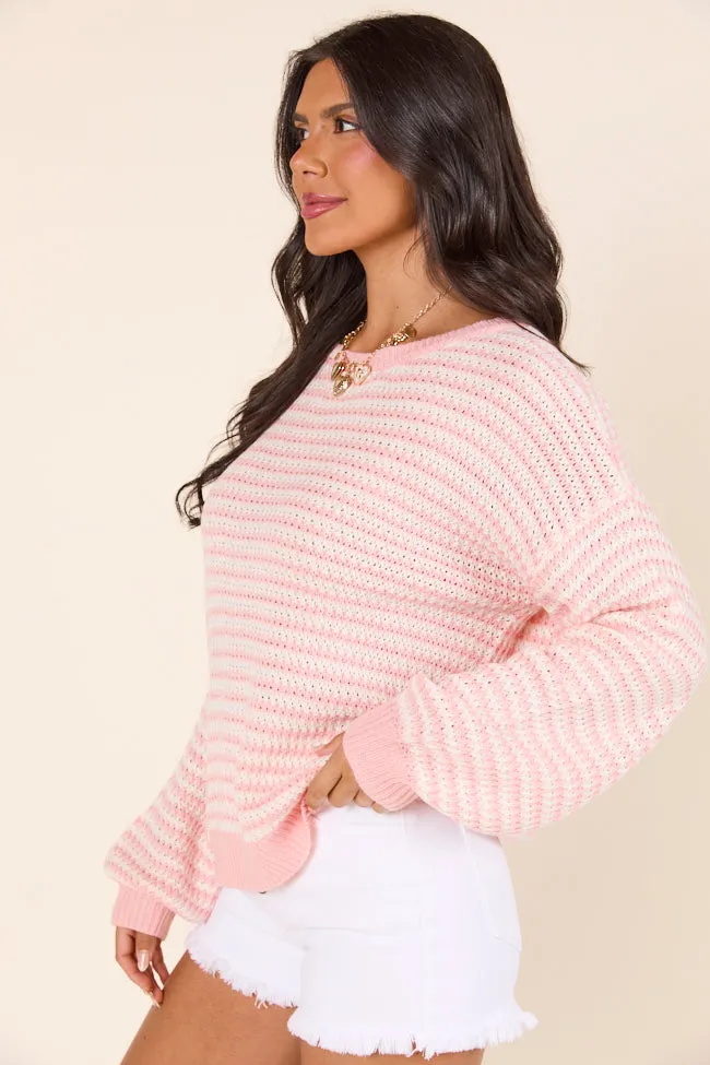 Lennon Blush and Ivory Scoop Neck Long Sleeve Knit Sweater sold by Pink Lily product image thumbnail 4